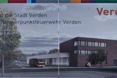 Bauschild für das neue Feuerwehrhaus an der Lindhooper Straße.