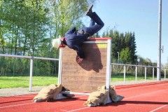 Die Hinderniswand beim Staffellauf.