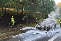 Parallele Löscharbeiten am PKW sowie im Seitenraum der BAB.