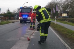 Eine mehrere Kilometer lange Ölspur mussten die Einsatzkräfte abstreuen.