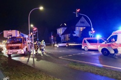 Die Einsatzstelle mit der verunfallten Drehleiter.