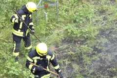 Einsatzkräfte mit Feuerpatschen im Einsatz.